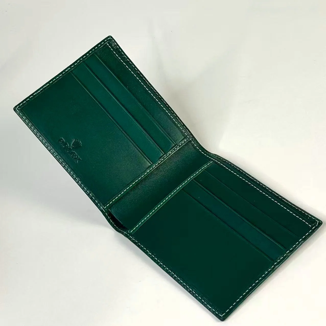 Rolex Green Leather Bifold Wallet with Crown Logo and Original Box